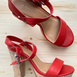 Le Chateu | Red Cork Platform Heels Sandals